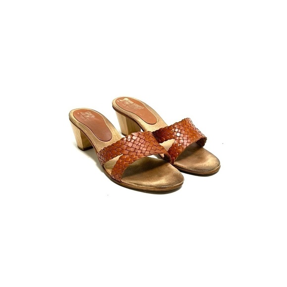 SBICCA | Vintage 1970s brown braided leather wooden polly style heels - Picture 6 of 8